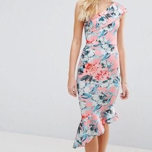 ASOS Pink Floral One Shoulder Dress